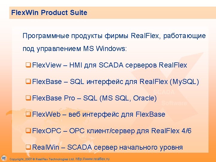 Flex. Win Product Suite Программные продукты фирмы Real. Flex, работающие под управлением MS Windows: