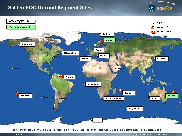 Galileo FOC Ground Segment Sites IOV contracts/ATP Under FOC procurement GSS FOC contract awarded Galileo FOC Ground Segment Sites IOV contracts/ATP Under FOC procurement GSS FOC contract awarded