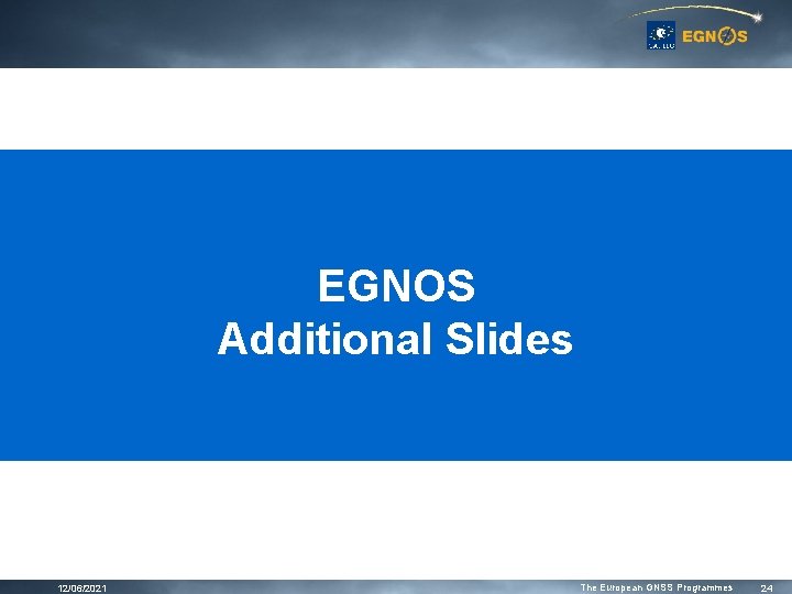 EGNOS Additional Slides 12/06/2021 The European GNSS Programmes 24 EGNOS Additional Slides 12/06/2021 The European GNSS Programmes 24