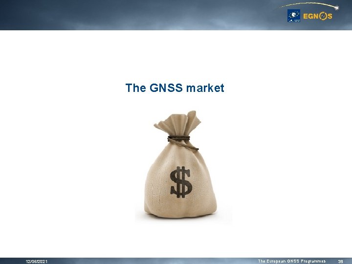 The GNSS market 12/06/2021 The European GNSS Programmes 38 The GNSS market 12/06/2021 The European GNSS Programmes 38