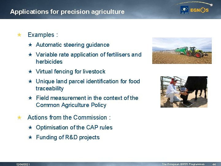 Applications for precision agriculture « Examples : « Automatic steering guidance « Variable rate Applications for precision agriculture « Examples : « Automatic steering guidance « Variable rate