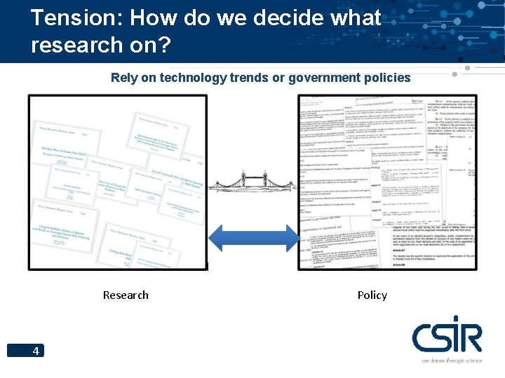 Tension: How do we decide what research on? Rely on technology trends or government