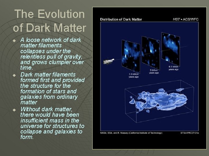 The Evolution of Dark Matter u u u A loose network of dark matter