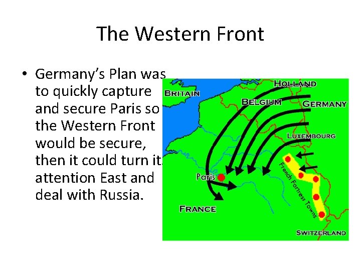 The Western Front • Germany’s Plan was to quickly capture and secure Paris so