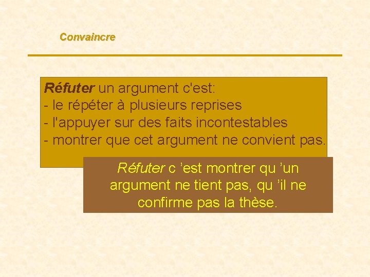 Convaincre Réfuter un argument c'est: - le répéter à plusieurs reprises - l'appuyer sur