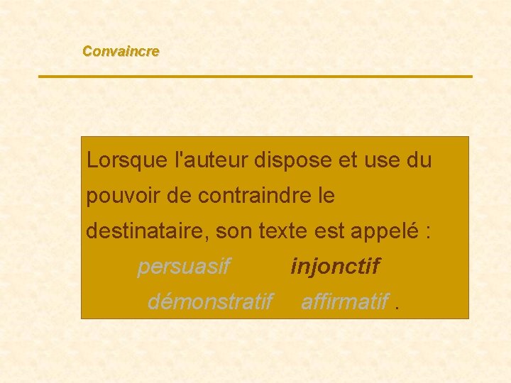 Convaincre Lorsque l'auteur dispose et use du pouvoir de contraindre le destinataire, son texte