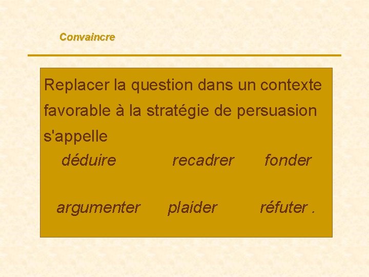 Convaincre Replacer la question dans un contexte favorable à la stratégie de persuasion s'appelle