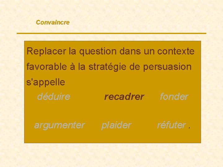 Convaincre Replacer la question dans un contexte favorable à la stratégie de persuasion s'appelle