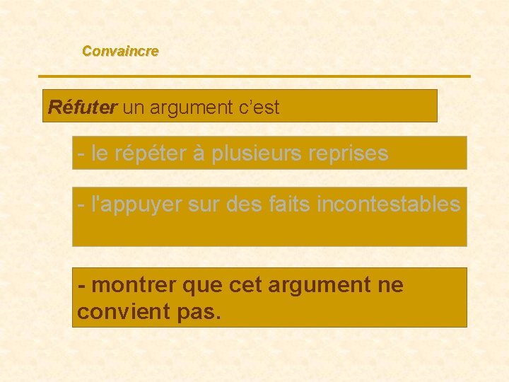 Convaincre Réfuter un argument c’est - le répéter à plusieurs reprises - l'appuyer sur