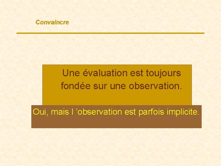 Convaincre Une évaluation est toujours fondée sur une observation. Oui, mais l ’observation est