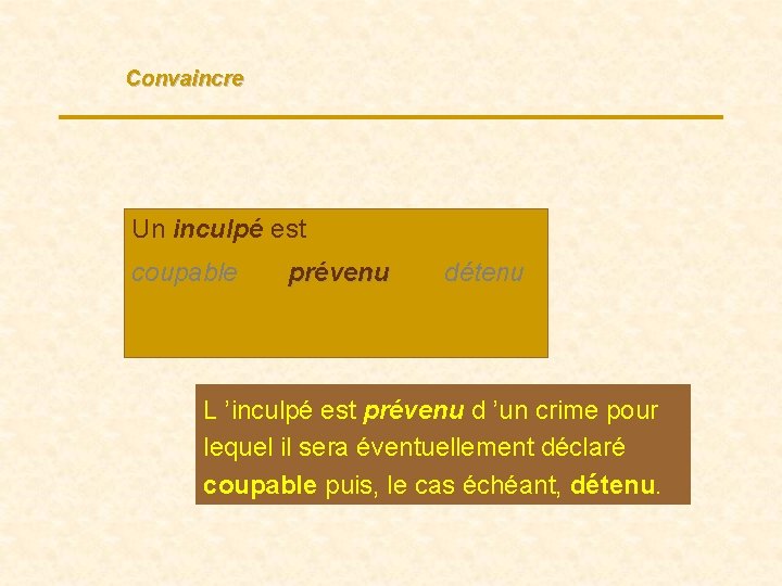 Convaincre Un inculpé est coupable prévenu détenu L ’inculpé est prévenu d ’un crime