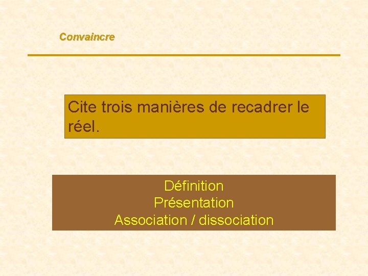 Convaincre Cite trois manières de recadrer le réel. Définition Présentation Association / dissociation 