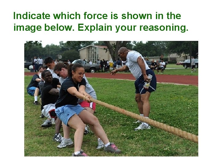 Indicate which force is shown in the image below. Explain your reasoning. 