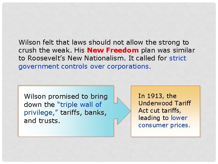 Wilson felt that laws should not allow the strong to crush the weak. His