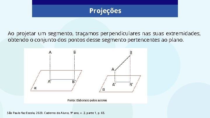 Projeções Ao projetar um segmento, traçamos perpendiculares nas suas extremidades, obtendo o conjunto dos