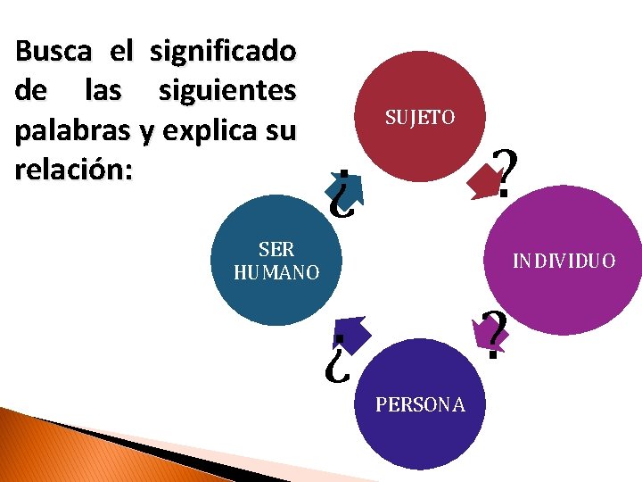 Busca el significado de las siguientes palabras y explica su relación: SUJETO ? ¿