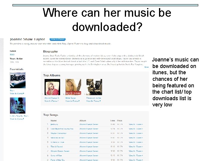 Where can her music be downloaded? Joanne’s music can be downloaded on itunes, but