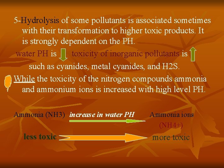 5 -Hydrolysis of some pollutants is associated sometimes with their transformation to higher toxic