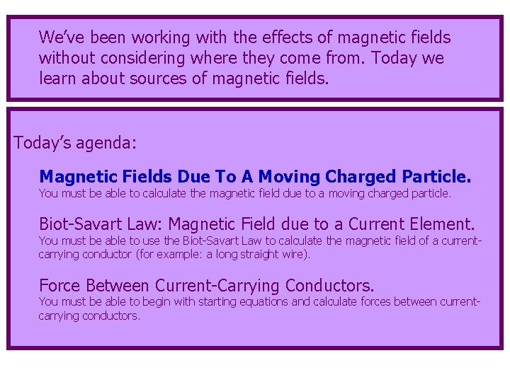We’ve been working with the effects of magnetic fields without considering where they come