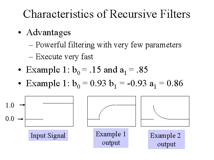 Characteristics of Recursive Filters • Advantages – Powerful filtering with very few parameters –