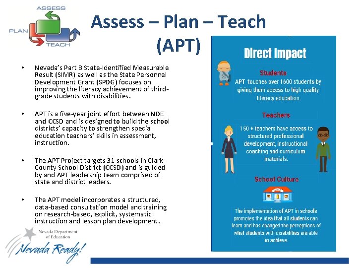 Assess – Plan – Teach (APT) • Nevada’s Part B State-Identified Measurable Result (SIMR)
