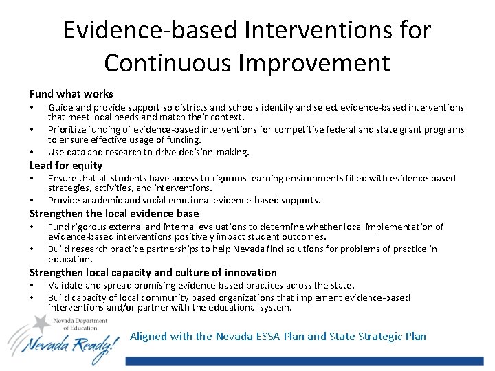 Evidence-based Interventions for Continuous Improvement Fund what works • • • Guide and provide