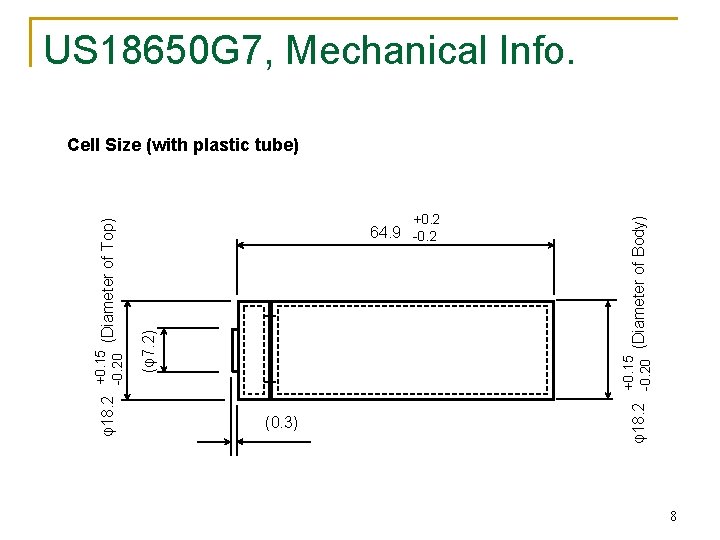 US 18650 G 7, Mechanical Info. +0. 15 φ18. 2 -0. 20 (Diameter of