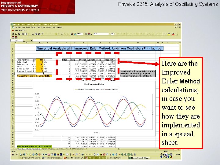Physics 2215: Analysis of Oscillating Systems Here are the Improved Euler Method calculations, in