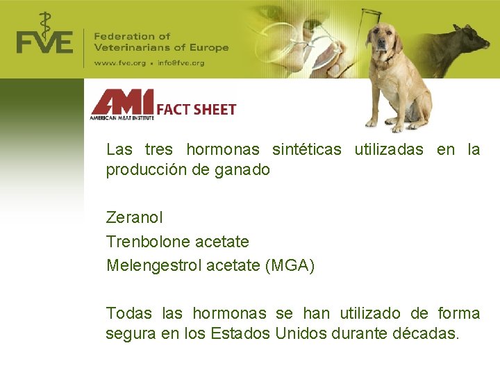 Las tres hormonas sintéticas utilizadas en la producción de ganado Zeranol Trenbolone acetate Melengestrol Las tres hormonas sintéticas utilizadas en la producción de ganado Zeranol Trenbolone acetate Melengestrol