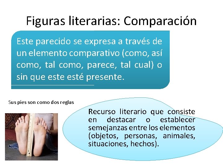 Figuras literarias: Comparación Este parecido se expresa a través de un elemento comparativo (como, Figuras literarias: Comparación Este parecido se expresa a través de un elemento comparativo (como,
