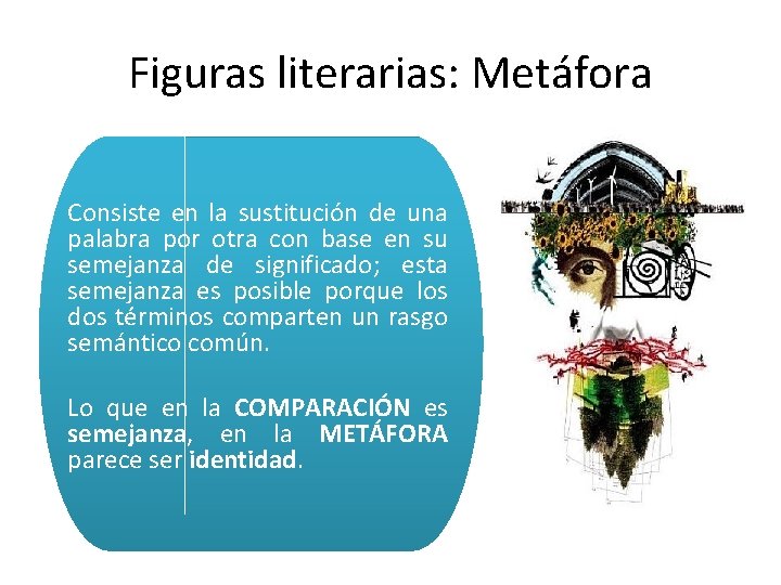 Figuras literarias: Metáfora Consiste en la sustitución de una palabra por otra con base Figuras literarias: Metáfora Consiste en la sustitución de una palabra por otra con base