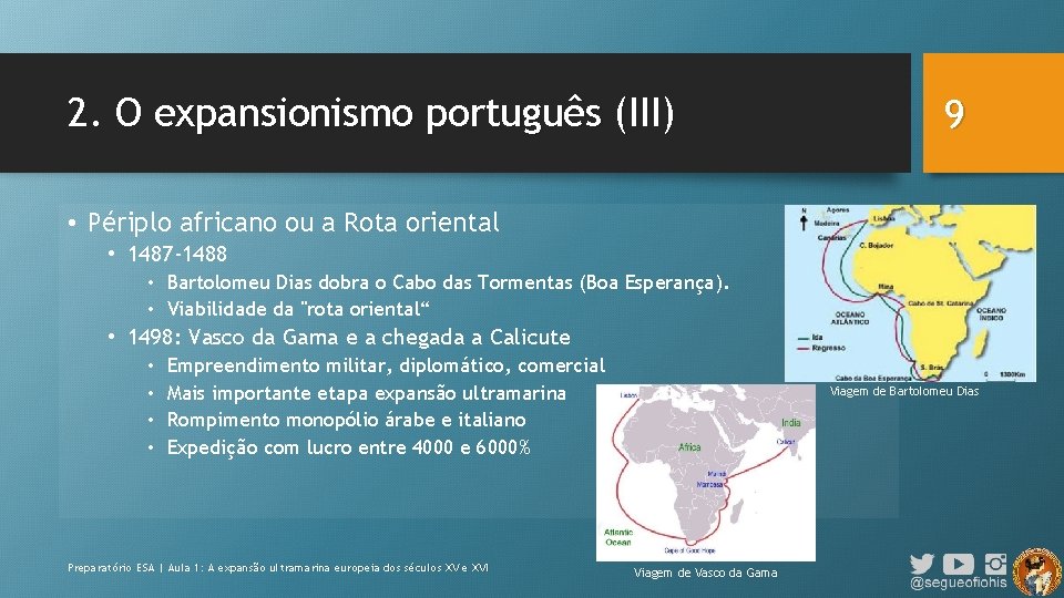 2. O expansionismo português (III) 9 • Périplo africano ou a Rota oriental •