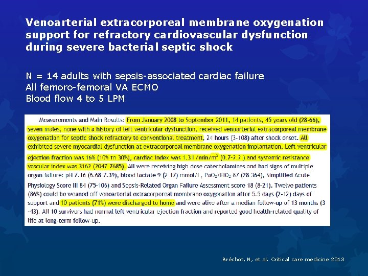 Venoarterial extracorporeal membrane oxygenation support for refractory cardiovascular dysfunction during severe bacterial septic shock