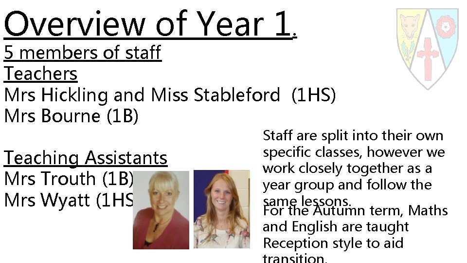 Overview of Year 1. 5 members of staff Teachers Mrs Hickling and Miss Stableford