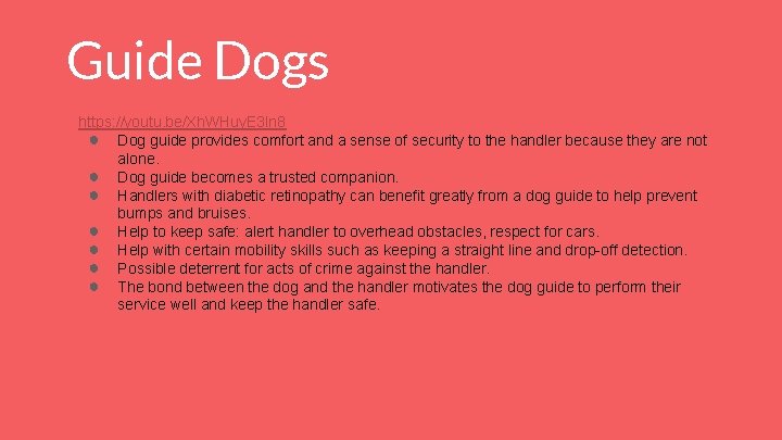 Guide Dogs https: //youtu. be/Xh. WHuy. E 3 ln 8 ● Dog guide provides