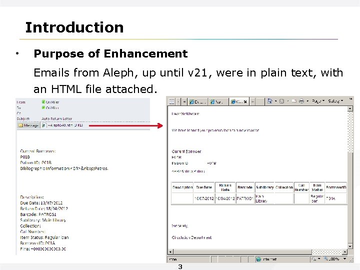 Introduction • Purpose of Enhancement Emails from Aleph, up until v 21, were in Introduction • Purpose of Enhancement Emails from Aleph, up until v 21, were in