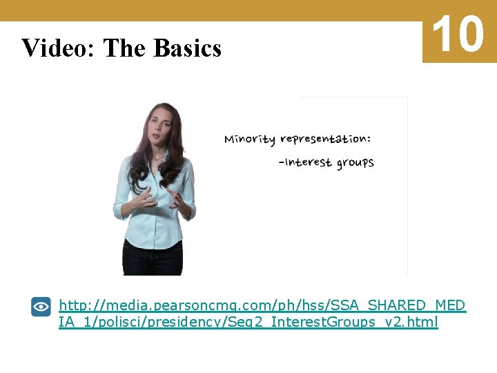 Video: The Basics 10 http: //media. pearsoncmg. com/ph/hss/SSA_SHARED_MED IA_1/polisci/presidency/Seg 2_Interest. Groups_v 2. html 