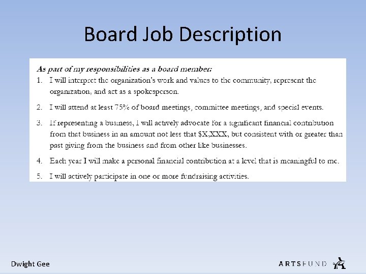 Board Job Description Dwight Gee Board Job Description Dwight Gee