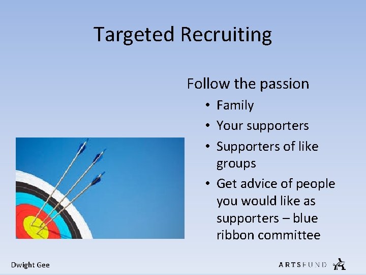 Targeted Recruiting Follow the passion • Family • Your supporters • Supporters of like Targeted Recruiting Follow the passion • Family • Your supporters • Supporters of like