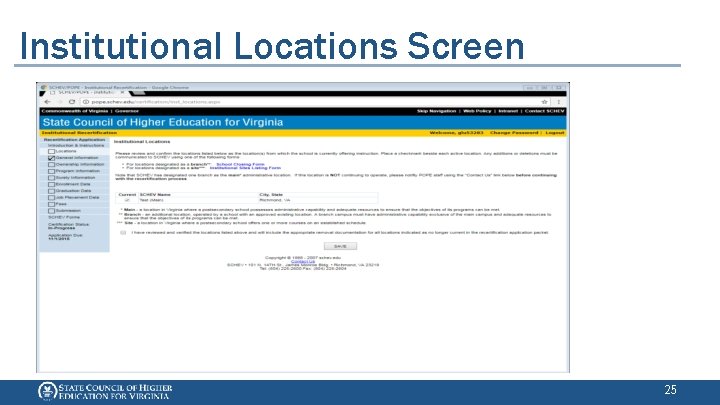 Institutional Locations Screen 25 