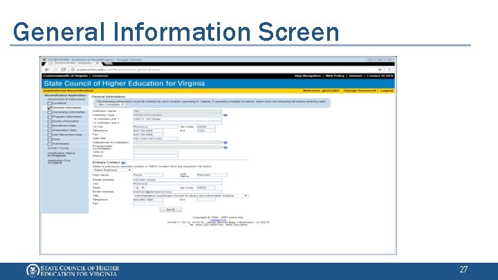 General Information Screen 27 
