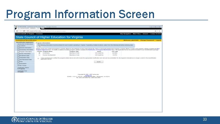 Program Information Screen 33 