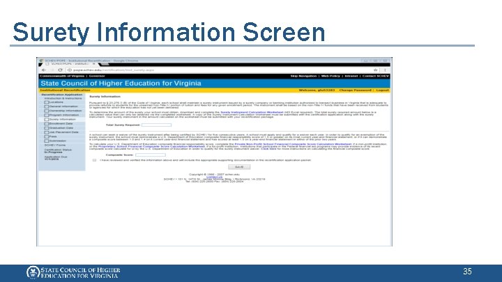 Surety Information Screen 35 