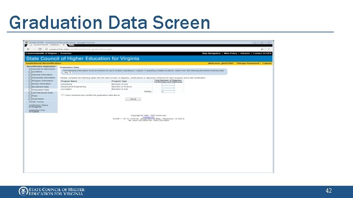 Graduation Data Screen 42 