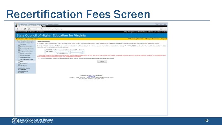 Recertification Fees Screen 46 