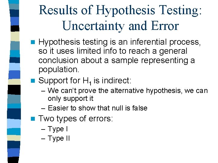 Results of Hypothesis Testing: Uncertainty and Error Hypothesis testing is an inferential process, so