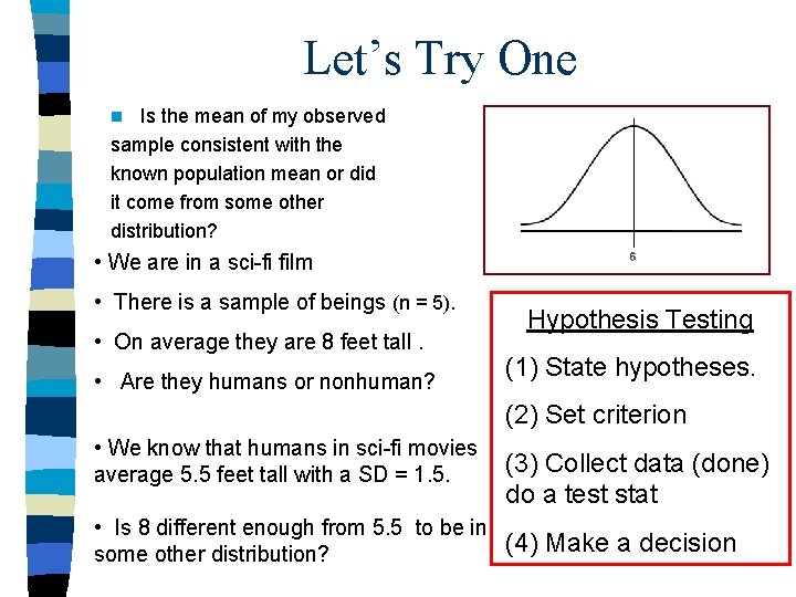 Let’s Try One Is the mean of my observed sample consistent with the known