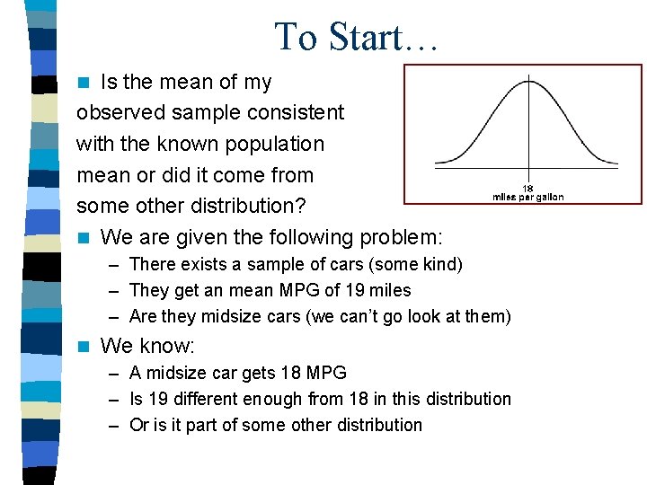 To Start… Is the mean of my observed sample consistent with the known population