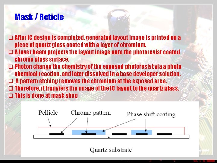 Mask / Reticle q After IC design is completed, generated layout image is printed