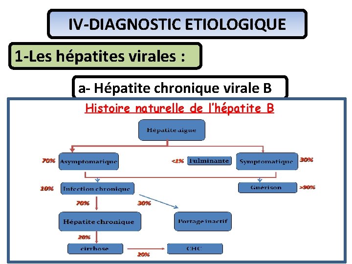 IV-DIAGNOSTIC ETIOLOGIQUE 1 -Les hépatites virales : a- Hépatite chronique virale B Histoire naturelle